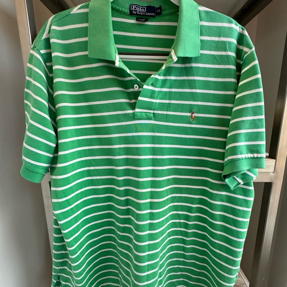 Polo Ralph Lauren Green Stripe Pique Knit Shirt